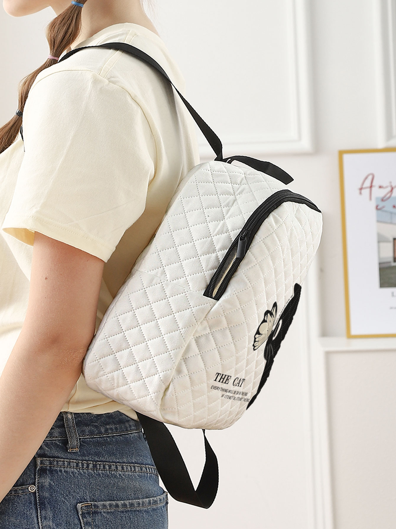 검은 고양이 나비 프린트 누빔 컴팩트 백팩, 야외, 여 - Mini Backpack Purse 리뷰 및 가격