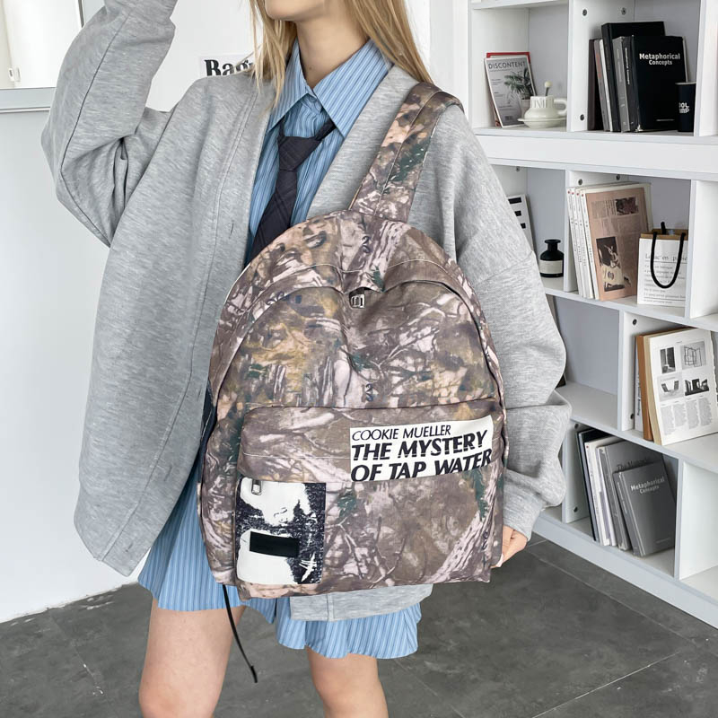 유니섹스 레트로 카모플라주 패턴 캔버스 백팩 영어 텍스 - Canvas Backpack Casual 리뷰 및 가격