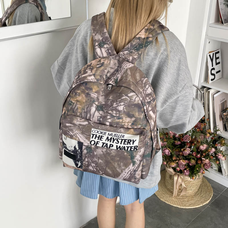 유니섹스 레트로 카모플라주 패턴 캔버스 백팩 영어 텍스 - Canvas Backpack Casual 리뷰 및 가격