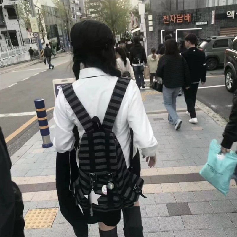 하라주쿠 빈티지 배낭 여성 독특한 컬러 블록 스트라이프 - Fashion Backpack Women 리뷰 및 가격