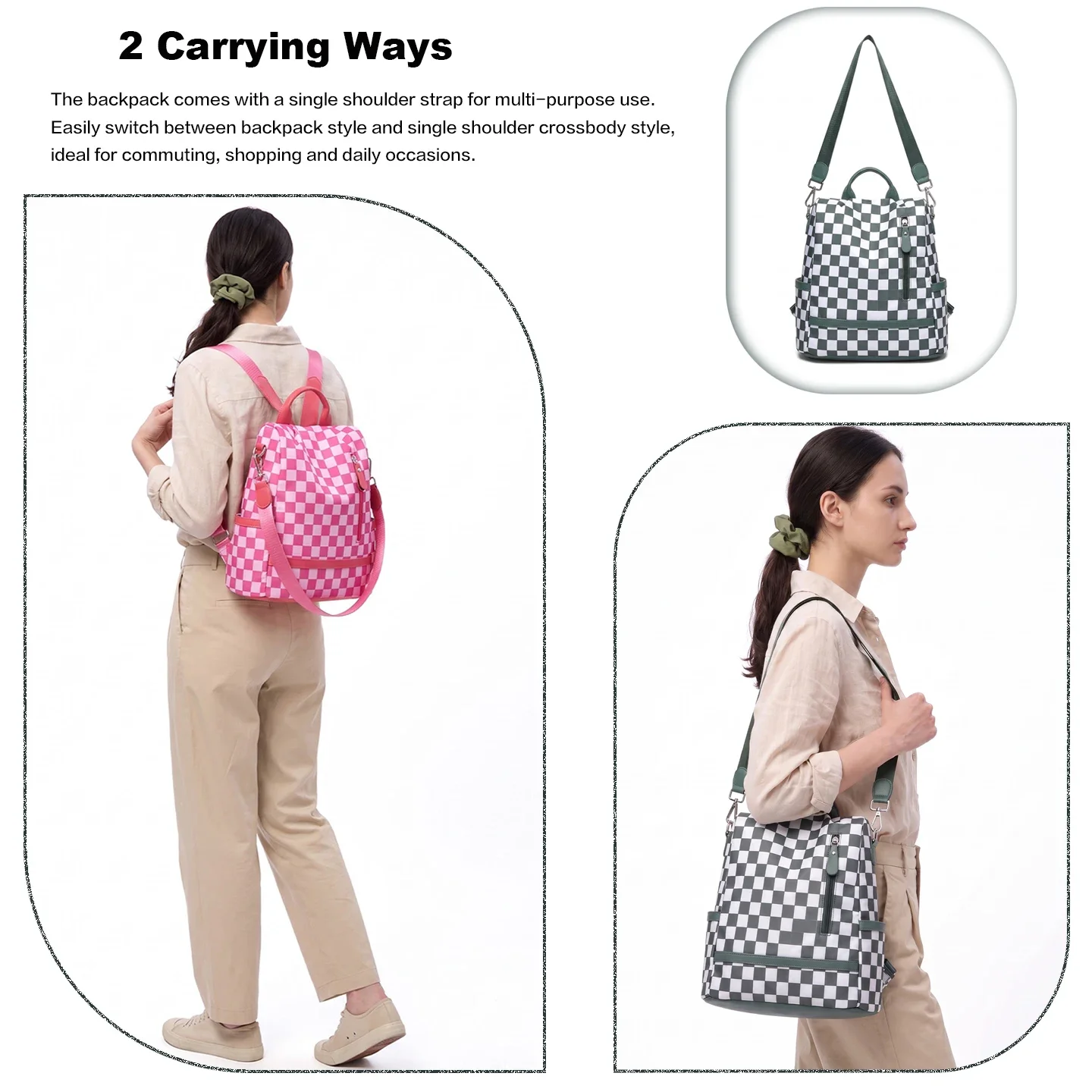 여성용 도난 방지 옥스포드 소재 백팩, 체크무늬 캐주얼 - Travel Backpack Anti Theft 리뷰 및 가격